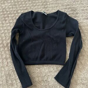 Zara Blue Fitted Long Sleeve Crop Blouse
